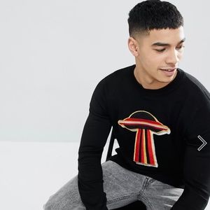 boohoo Mens Sweater Embroidered Spaceship Print In Black Small